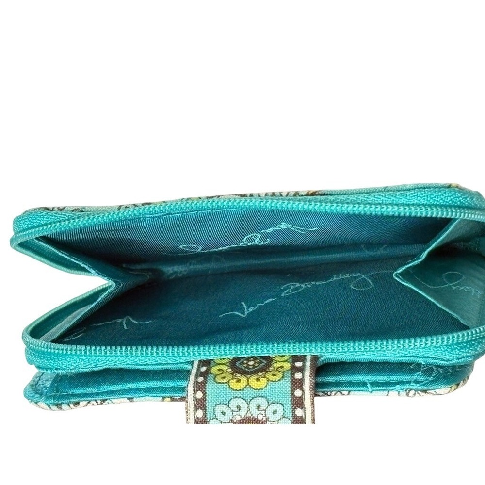 Vera Bradley Peacock Paisley Small Bi-Fold Wallet Blue Green Zipper Coin Section - Picture 5 of 7
